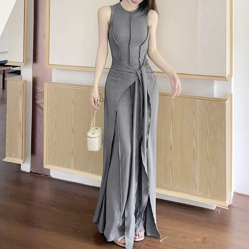 French high-end fake two piece sleeveless vest dress