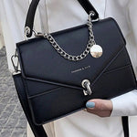 Chain PU Leather Handbag with Detachable Shoulder Strap - Black & Ivory