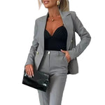 Chic Slim Lapel Double-Breasted Suit -grey