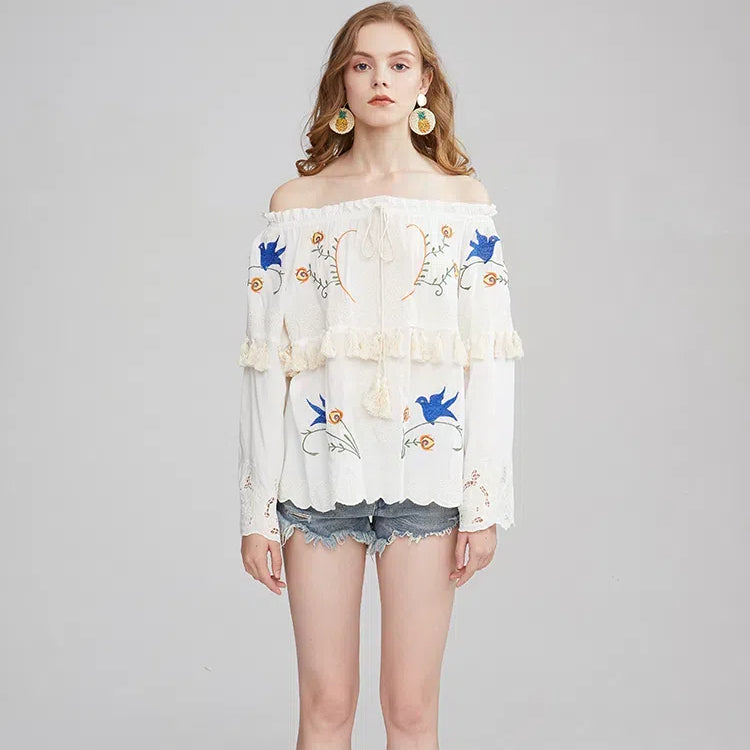 Flower Embroidery Shirt Top