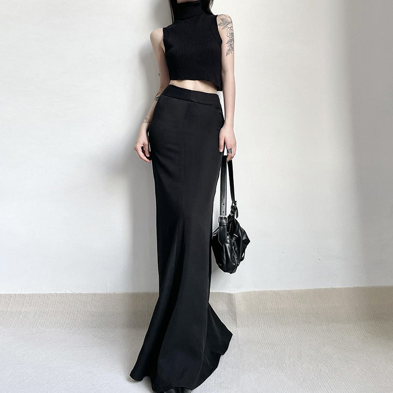 High waisted and elegant fishtail long skirt