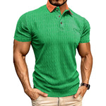 Honeycomb-Texture Contrast Collar Loose-Fit Moisture-Wicking Short-Sleeve Polo Shirt - green