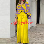 Fashionable Printed Wide-leg Pants - light yellow