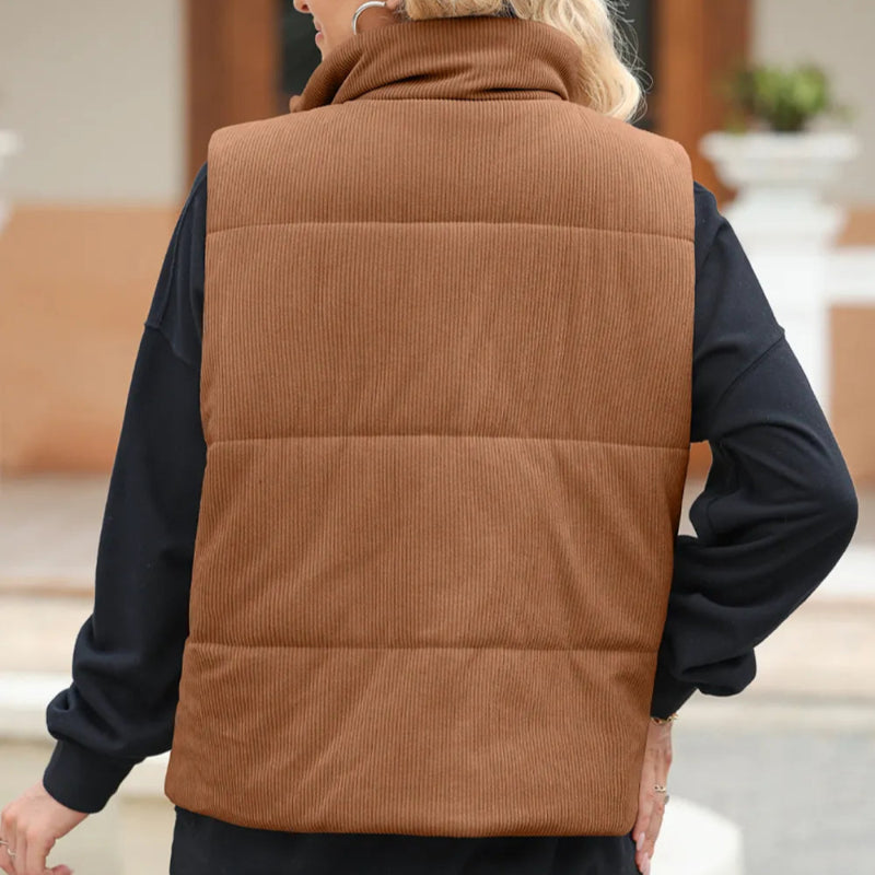 Pocketed Zip Up Turtleneck Vest Coat -runwayfashionista.com
