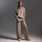 Cozy Chic Knit Pullover & Straight-Leg Pant Set - beige