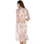 Floral Sequin V-Neck Midi Dress - white