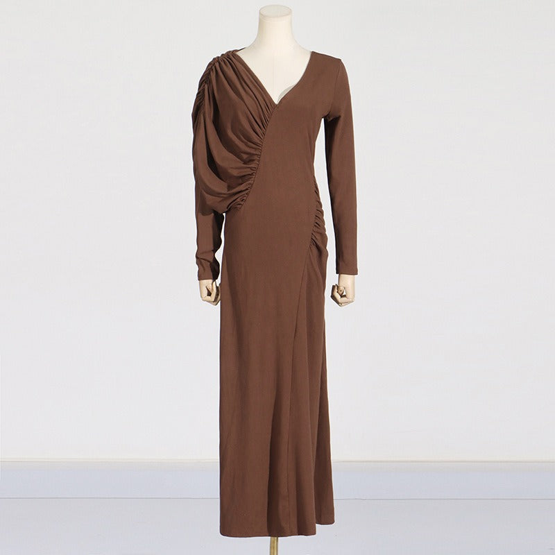 Asymmetric V-neck Design Dress