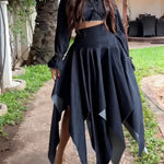 Chic Long-sleeved Cropped Jacket & Irregular Hem Denim Skirt Set