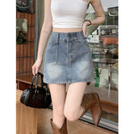 Trendy Double Button High Waist Denim Skirt