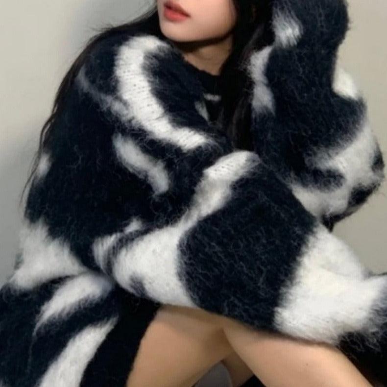 Mid-length imitation mink striped sweater - runwayfashionista.com