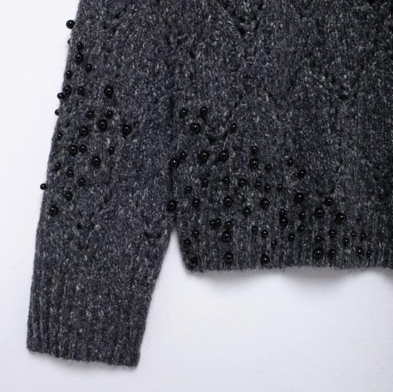 Hollow Bead Knitted Sweater