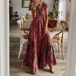 Floral Print A-Line Maxi Dresses - red