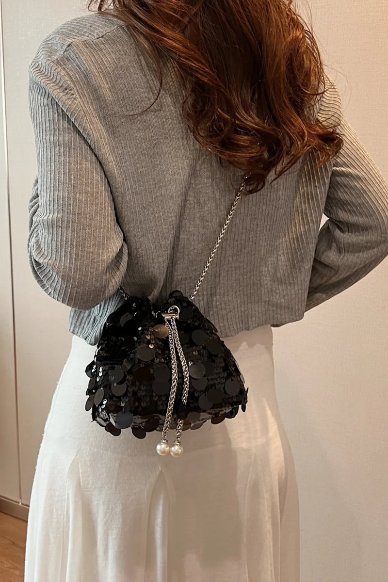 Drawstring Sequin Crossbody Bag - rnwayfashionista.com