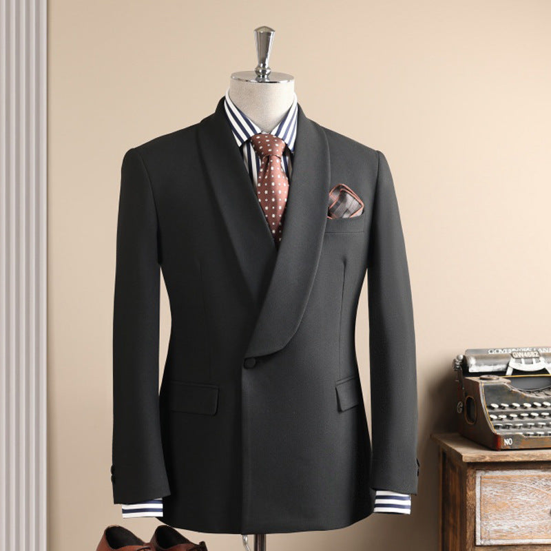 Men's Shawl Lapel Single-Button Structured Blazer & Flat-Front Cuffed Trousers Formal Two-Piece Suit Set