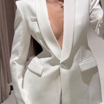 Solid Color Lapel Suit Jacket & High Waist Pants Set