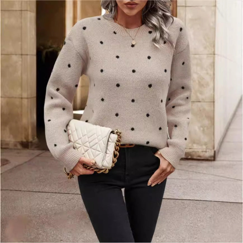 Polka Dot Print Pullover Sweater