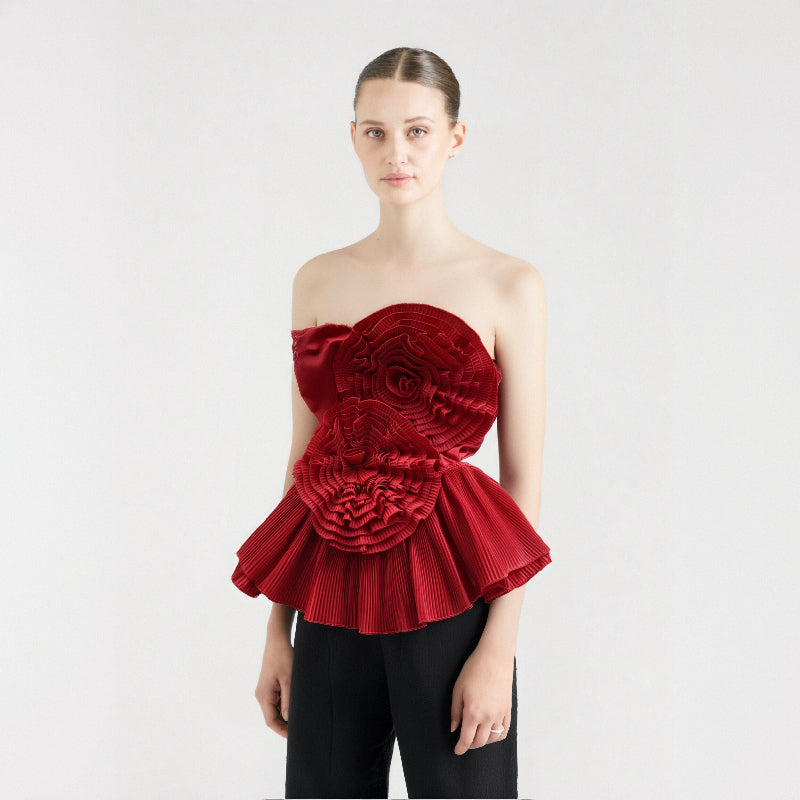 Slash Neck Sleeveless Strapless Party Blouses red
