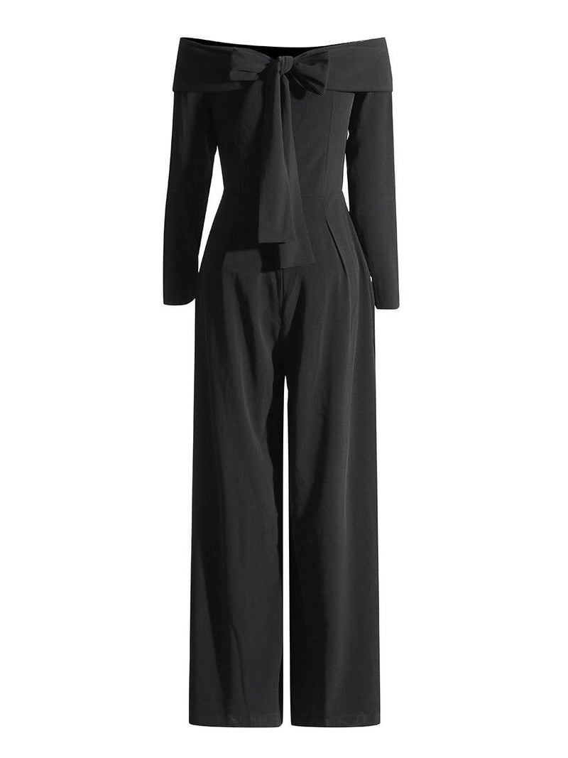 New Goddess Fan One Line Neck Jumpsuit - runwayfashionista.com