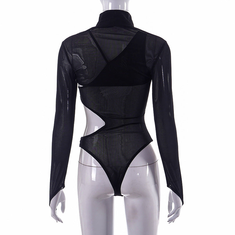 Mesh Perspective Tight Long Sleeve Bodysuit - runwayfashionista.com