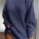 Ribbed Turtleneck Sweater Dress - dark blue