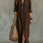 Long-sleeve Maxi Dress -brown