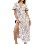 Ditsy Cherry Floral Flutter-Sleeve Ruffle Waist Maxi Dress