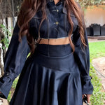 Chic Long-sleeved Cropped Jacket & Irregular Hem Denim Skirt Set