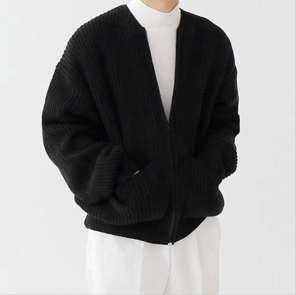 Zip Up Knitted Cardigan - black