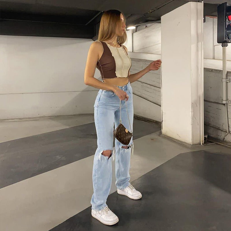 High Waisted Washed Denim Jeans - runwayfashionista.com