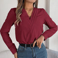 V-Neck Long Sleeve Blouse - runwayfashionista.com