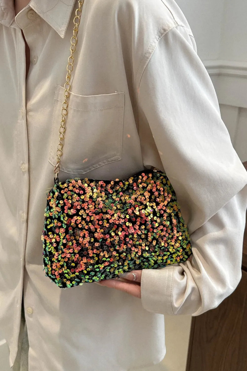 Sequin Removable Strap Shoulder Bag - Stylish & Versatile - runwayfashionista.com