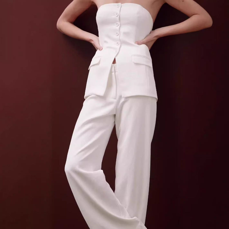 Graceful Tube Top And Straight Pants Trousers Set