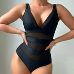 One-Piece Fitted Mesh Swimsuit