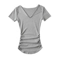 Half open solid color threaded short sleeved shirt