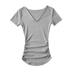 Half open solid color threaded short sleeved shirt