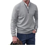 Zipper Stand Collar Knitted Sweater - grey