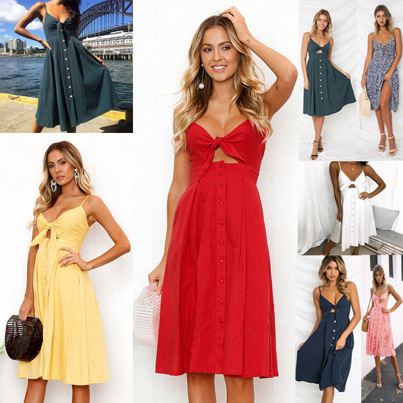 Tie-Front Button-Down Midi Dress