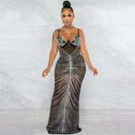 Beaded Strapless Sheer Mesh Maxi Dress - Black