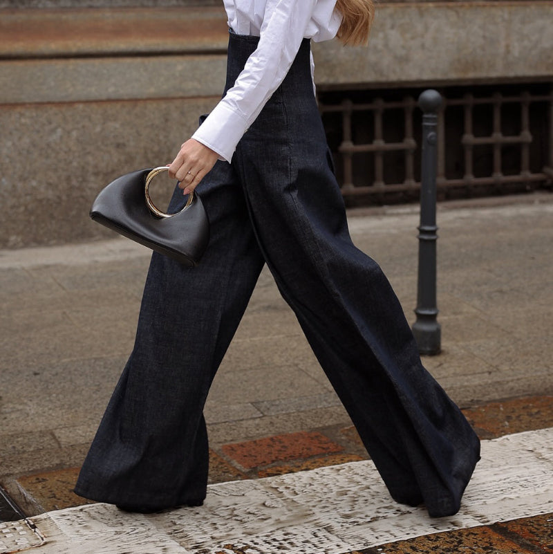 Elegant High-waist Wide-leg Jeans - denim