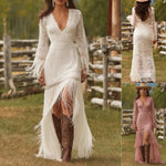 Lace Fringe-Tier Boho Maxi Dress