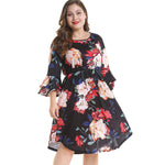 Bold Floral A-Line Dress with Bell Sleeves