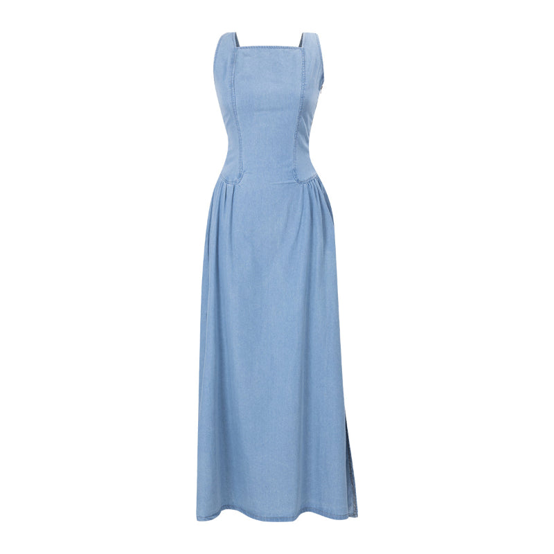 Denim Blue Sleeveless Strappy Maxi Dress