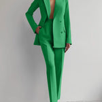 Single-breasted Jacket Top And Slim Fit Trousers Suit - green