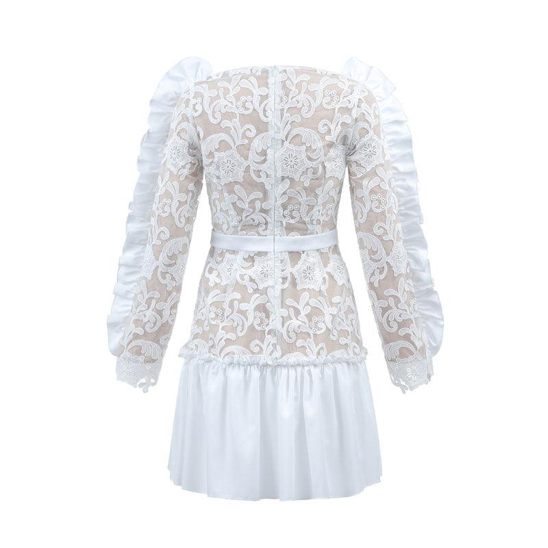 V-neck Ruffle Lace Mini Dress