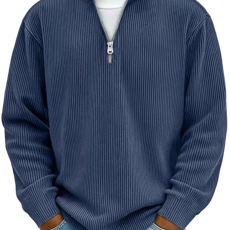 Corduroy Zipper Stand Collar Sweatshirt