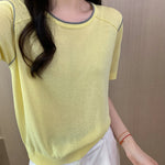Round Neck Short Sleeve Silk Top
