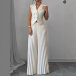 Vest Top And Pleated Straight Pants Set - white