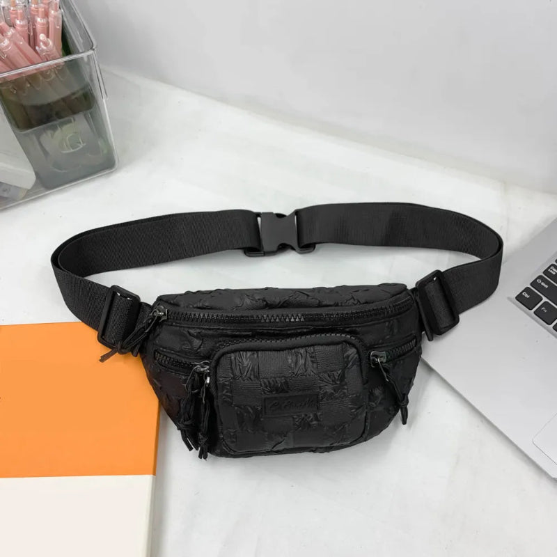 Chic Checkered Nylon Crossbody Bag - runwayfashionista.com