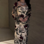 Mesh Floral Embroidered Long-sleeved Maxi Dress
