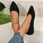 Bow Knitted Pointed-toed Flats Shoes - black